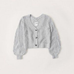Abercrombie Grey Puff Sleeve Knit Cardigan (XS)